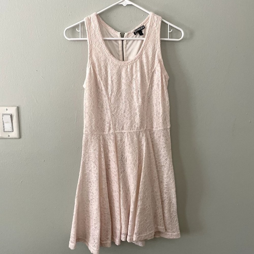 Express blush pink light sleeveless lace summer sundress fit and flare nylon